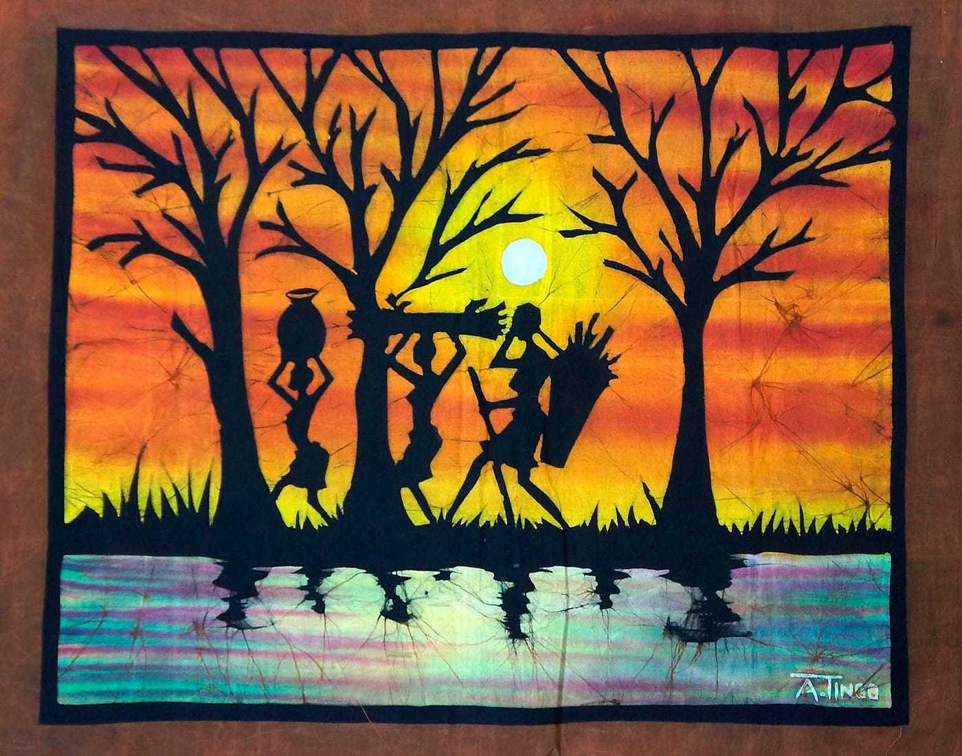 Batik africain : la corvée de bois en brousse