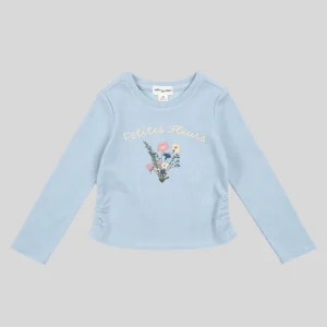 Haut Côtelé Bleu Céleste Petites Fleurs