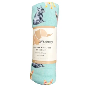 Mousseline Bambou Bouledogue Français Turquoise