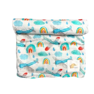 Mousseline Bambou Avions Bleu