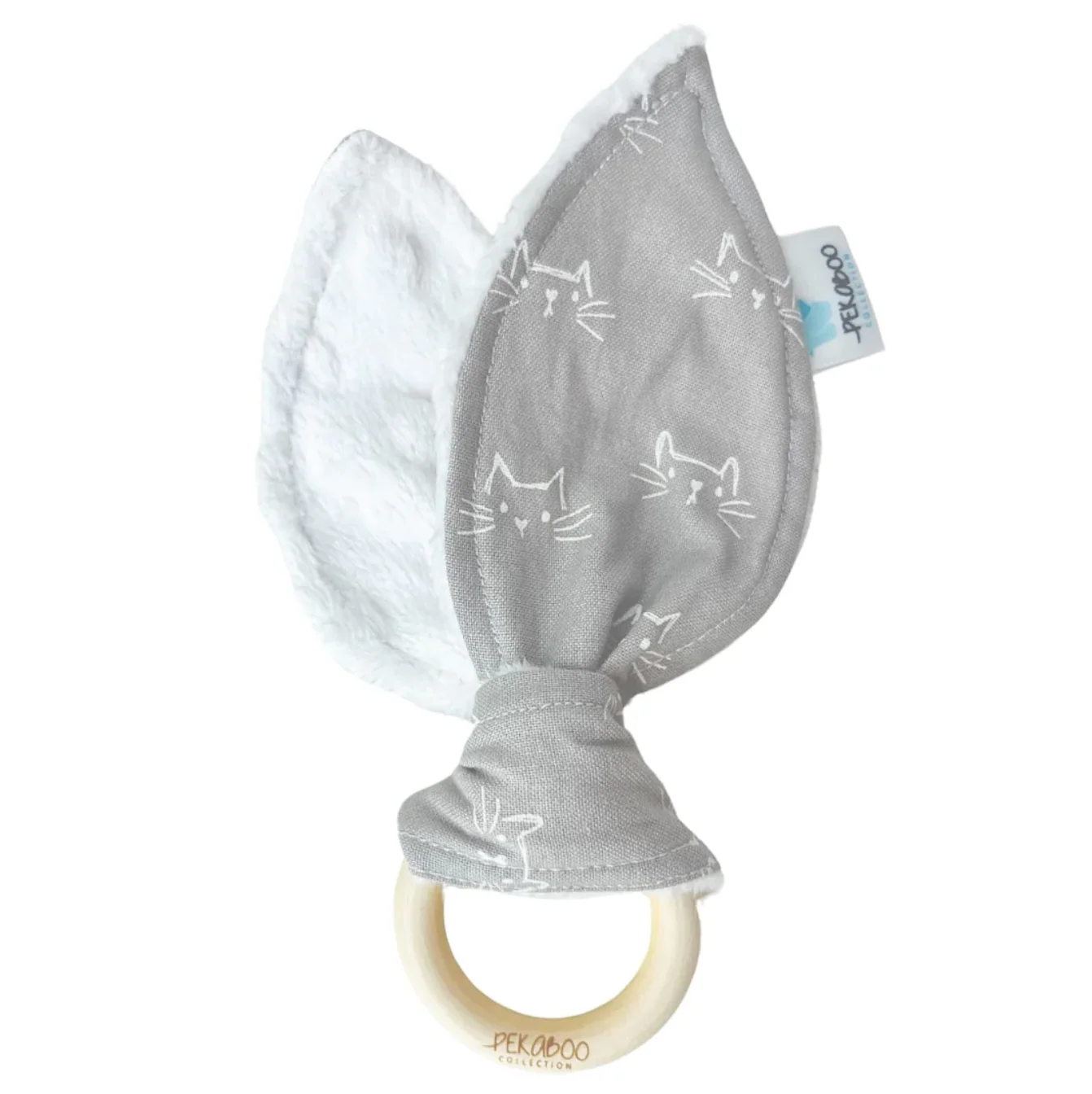 Anneau De Dentition Bois Oreille De Lapin Chats Blanc & Gris – Image 2