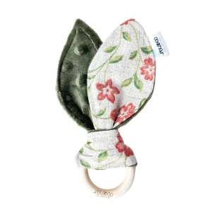 Anneau De Dentition Bois Oreille De Lapin Fleuri Vert