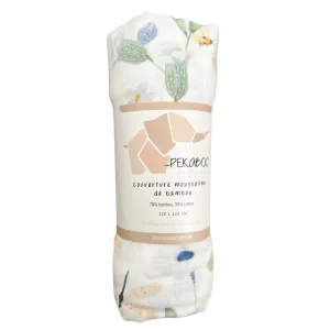 Mousseline Bambou Libellules & Fleurs Jaunes Marine