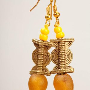 Boucles d&rsquo;oreilles africaine : pâte de verre et bronze