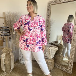 Chemise fleurie fuschia