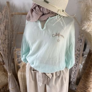 Chemise céladon 44/48 voile de coton