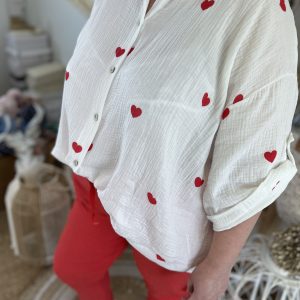 Chemise blanche gaze cœurs