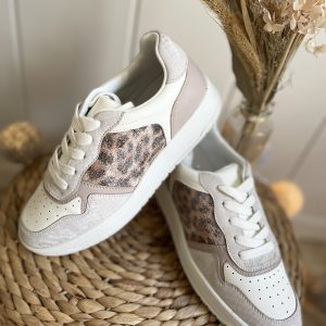 Basket léopard rose poudré