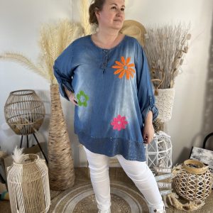 Chemise fleuries bleu jean 46/52