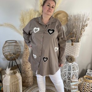 Chemise coeur taupe