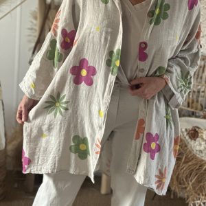 Chemise fleuries beige