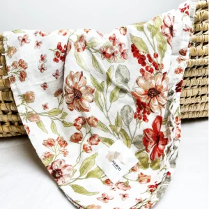 Mousseline Bambou Floral Rouge