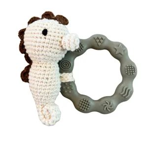 Hochet Silicone Et Crochet Hippocampe Beige & Gris